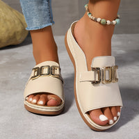 Melanie | Damen Sandalen Slip-On Schnalle Flach Komfort Sommer Alltag – Beige