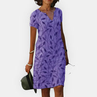 Carol™ Entspanntes V-Ausschnitt Kleid – Lila