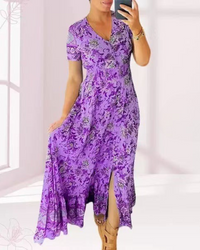 TESSA - LANGES GEMUSTERTES KLEID MIT KNOPFLEISTE – Lila