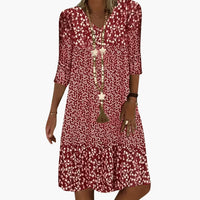 Midikleid für Damen - Locker, Blumenmuster & V-Ausschnitt – Rot