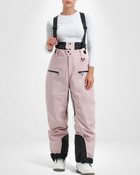 Wasserdichte Skihose für Damen mit hoher Taille und verstellbaren Trägern – Rosa
