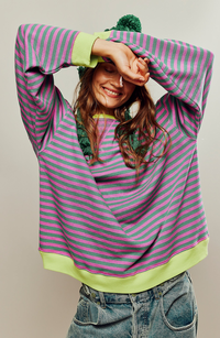 Amelia - Gestreifter Pullover In Übergröße – Grün & Rosa