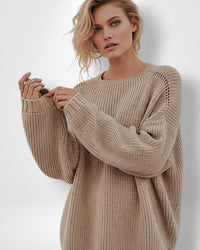 Oversized Damen Strickpullover für Leggings – Beige