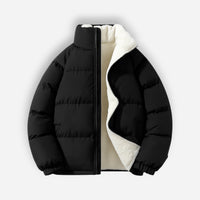 Wattierte Pufferjacke für Herren mit hohem Kragen und ohne Kapuze – Schwarz