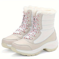 Winterschuhe Damen Stiefel | Mit Schnürung und Runder Kappe – Weiß