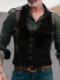 Trachtenweste für Herren - Sommer Vintage Gilet-Weste mit Schulterholster – Schwarz