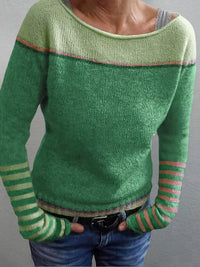 Greta | Eleganter Damen Pullover breit und gestreift – Grün