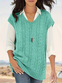 Yana Sommerpullunder | Eleganter ärmelloser Pullover mit Zopfmuster und V-Ausschnitt für Damen – Hellblau