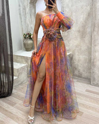 Cecelia | Elegantes Split-Kleid – Orange