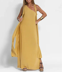 Natalie - Schickes One-Shoulder Maxikleid für Frauen – Gelb