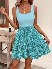 Rosie | Ärmelloses Sommerkleid mit Blumenmuster für Frauen – Mineral Grün