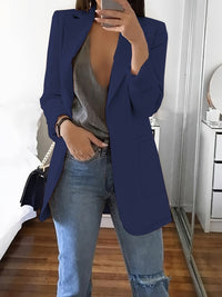 Heidi-Mode | Eleganter Einfarbiger Business-Blazer Mit Offener Vorderseite - Ideal Für Alle Jahreszeiten – Dunkelblau