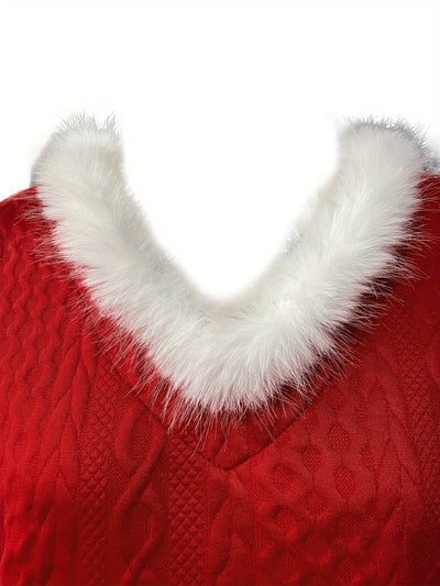 Reivlora | Weihnachtlicher Pullover mit Kunstfellbesatz