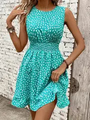 Isabella | Elegantes ärmelloses A-Linien-Kleid mit weißem Blumendruck für Damen – Gemischte Farbe