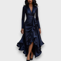 Marcelline – Drapiertes Maxikleid mit Rüschen – Marine