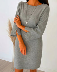 Leonie | Modernes Kleid Damen gerade Silhouette & Ärmel – Hellgrau