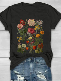 Lorelei - Vintage Blumen Print Damen-T-Shirt – Schwarz