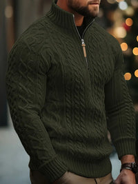 Rabada – Strickpullover Mit Halbem Reißverschluss Und Stehkragen – Oliv