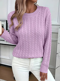 Quinisha – Strickpullover Mit Zopfmuster – Violett