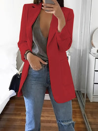 Heidi-Mode | Eleganter Einfarbiger Business-Blazer Mit Offener Vorderseite - Ideal Für Alle Jahreszeiten – Rot