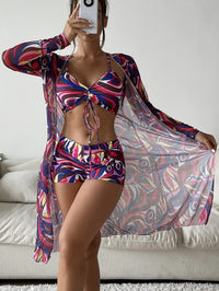 Catherine – 3-teiliges Bikini-Set mit Langarm-Cardigan für den Sommerstrand – Saphirblau