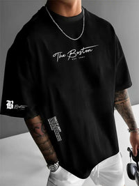Ralph - Lässiges lockeres Kurzarm-T-Shirt für Herren mit Buchstabendruck – Schwarz