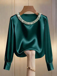 Avara - Elegante perlenbesetzte Bluse – Grün