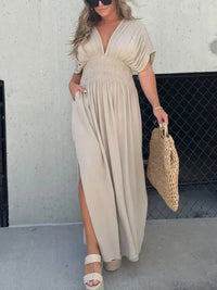 Arabel - Maxikleid mit V-Ausschnitt und Schlitz – Aprikose