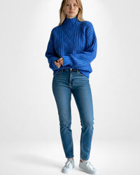 Eleganter Zopfstrick Pullover für Damen ohne Kapuze – Blau