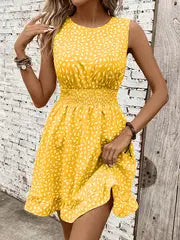Isabella | Elegantes ärmelloses A-Linien-Kleid mit weißem Blumendruck für Damen – Goldene