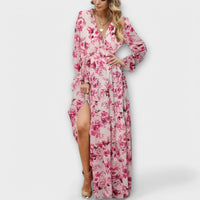 Eline | Elegantes Kleid Mit Blumenmuster – Rosagrau