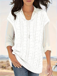 Yana Sommerpullunder | Eleganter ärmelloser Pullover mit Zopfmuster und V-Ausschnitt für Damen – Weiß