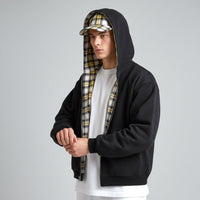 Oversized 2-in-1 Wende-Hoodie mit Karoseite – Schwarz