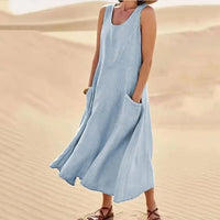 Martha | Elegantes und bequemes Leinenkleid für Frauen – Himmelblau