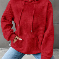 Léana™ | Texturiertes Kapuzen-Sweatshirt mit langen Ärmeln – Rot