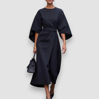 Celeste | Stilvolles Kleid mit Laternenärmeln und Gürtel – Schwarz