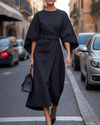 Damenkleid mit Bindegürtel | Midilänge – Marine