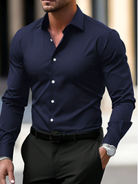 Herren elegantes Langarmhemd | Langarm – Marine