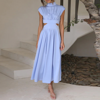 June | Damen Lang Elegantes Maxikleid – Blau
