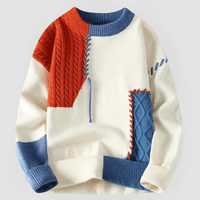 ARNE - PATCHWORK-DESIGN ENG ANLIEGENDER PULLOVER – Blau