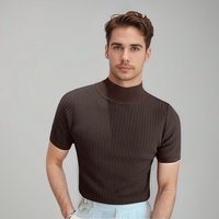 Herren Rollkragen Schlanke Passform T-Shirt – Braun