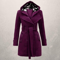 Lehmann Modehaus | Damen Kaschmirmantel mit Kapuze und Gürtel – Violett