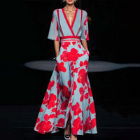 Andrina - Kleid mit eleganten Ärmeln – Blau - Rot