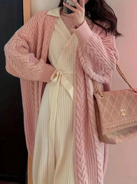 Liselonie | Vintage-Vibe-Strick-Cardigan, lässig, lang, Midi – Rosa