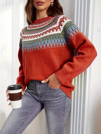 RETRO GEO PRINT PULLOVER | MODERNER, EINZIGARTIGER STIL – Rot