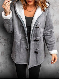 Kuscheliger Toggle-Mantel mit Sherpa-Futter für Frauen – Grau