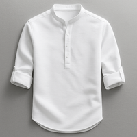 Antero – Langarm Hemd Mit Henley-Kragen – Weiß