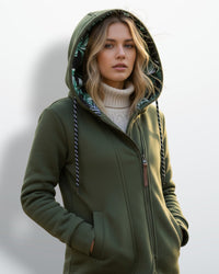Winddichte Winterjacke für Damen mit verlängertem Rücken – Grün