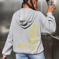 Damen Bedruckter Kapuzenpullover | Langarm – Hellgrau