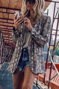 Heidi-Mode | Charmer Schlangenmuster Revers Lose Blazer – Schlangenhaut